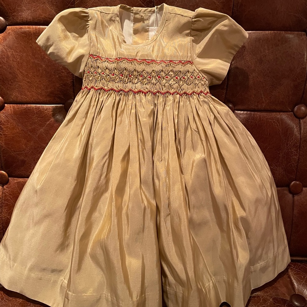 NWT Antoinette Gold Christmas Dress - 6M